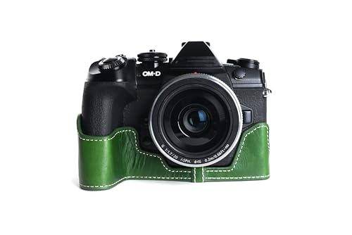 Demi-housse Olympus Om-D E-M1 Mark II sac cuir véritable vert fait main