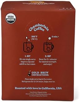 Chamberlain Coffee Night Owl Blend Cold Brew Singles - Dark Roast Organic Coffee Single Serve Bags with Notes of Rich Dark Chocolate, Honey & Toasted Walnuts - 10 Single Serve Cold Brew Sachets