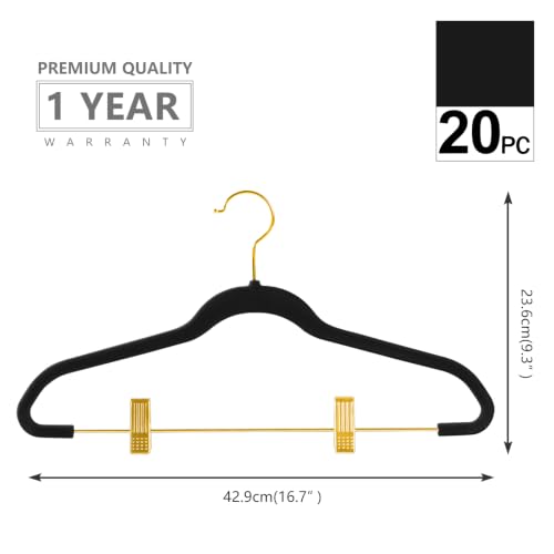 MIZGI Premium Velvet Pants Hangers with Adjustable Clips (Pack of 20) Slim Skirt Hangers- Non Slip Felt Outfit Dress Hangers Black - Gold Hooks,Space Saving Shirt Clothes Hangers by MIZGI - Used condition - Image 2