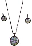metallo Parure Il Giardino Della Rose Di Set Orecchini Collana con Ciondolo Cabochon, Idea Originale per Regalo Natale, Fatto a Mano, Gioielli Donna