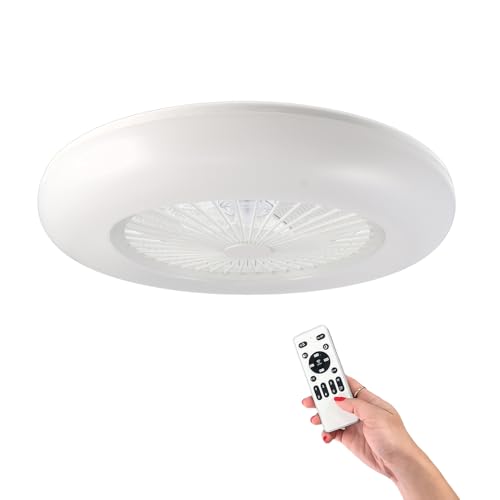 M Ledme - Ventilador de techo LED Aero/Motor DC/Blanco/Control remoto incluiso/Ultrasilencioso/Modo verano - invierno/Temporizador. Diseño moderno y fácil instalación. LM8085