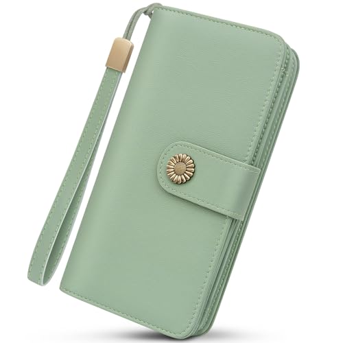 TEUEN Grande Cartera para Mujer en Cuero Vegano Billetera de Monedero Largo con Protección RFID, Bolsillo para Móvil Monedero con Cremallera, 10 Ranuras para Tarjetas, Regalo Mujer