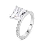 Whoiy Anillo de mujer 375/585/750 oro blanco auténtico, anillos de boda elegantes con Moissanite D Color VVS1 anillos de compromiso de 9 K/14 K/18 K con grabado, 52 (16.6), Metal precioso Piedra