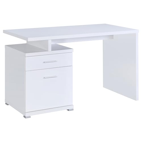 Coaster Home Furnishings - Irving - Engineered Wood - 2-Drawer Computer Desk with File Cabinet, Rectangular Desk with Smooth Top, and Plastic Glides - Home Office - 47-Inch - White - 800110