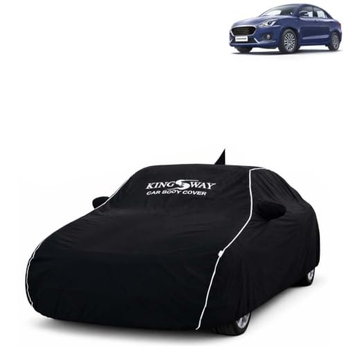 Image of KINGSWAY Super Waterproof Car Cover Only with Maruti Suzuki Swift Dzire (Year 2017 to 2019) | Mirror and Antenna Pockets | All Weather Car Body Cover with Silver Piping | Black