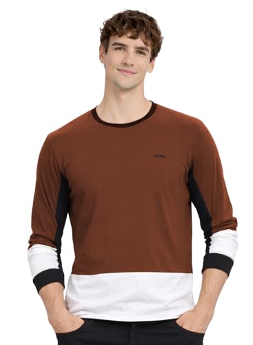 Image of ADRO Men's Full Sleeve T-Shirt Navy Grey Colorblock | Cotton Round Neck Casual Tshirt | Regular Fit Stylish T Shirt