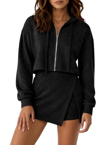 Fisoew Womens 2 Piece Skirt Set Zip Up Hoodie and Skort Sets Sweatsuits - image 1
