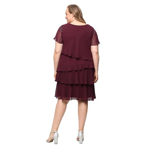 Image of S.L. Fashions Women's V-Neck Chiffon Cocktail Dress with Beaded Shoulders and Asymmetrical Tiers (Petite and Regular Sizes)