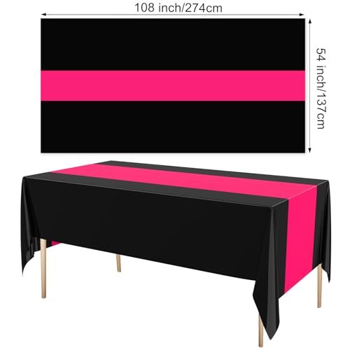 Image of Oudain 6 Pcs Plastic Table Cloths Disposable 54 inch x 108 inch, Hot Pink, Black