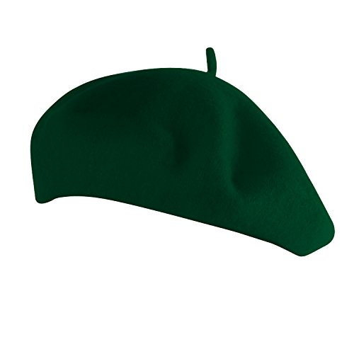 Acecharming Womens French Style Beret Wool Beanie Hat Cap,Hunter Green,Thin