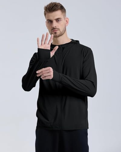 Image of DENIMHOLIC Men Full Zip Hoodie Jacket Long Sleeve Sunscreen jacket for men UV Protection UPF 50+ Lightweight Summer jacket for men sun protection For bike gym trekking