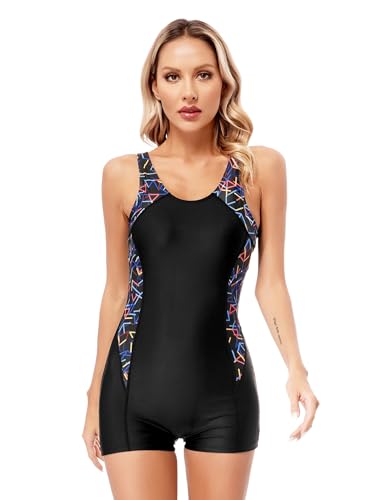 Eandarui Women One Piece Athletic Swimsuit Sleeveless Boyleg Sports Swimwear Surfing Swimming Bathing Suits Black Medium