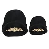 2Pcs Satin Lined Parent-Child Beanie Hat Winter Warm Knit Cuffed Silk Lining Family Matching Slouchy Beanie Ski Hat Black