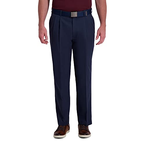 Haggar Men's Cool Right Performance Flex Classic Fit Pleat Front Pant-Reg. and Big & Tall Sizes, Ink, 42W x 30L