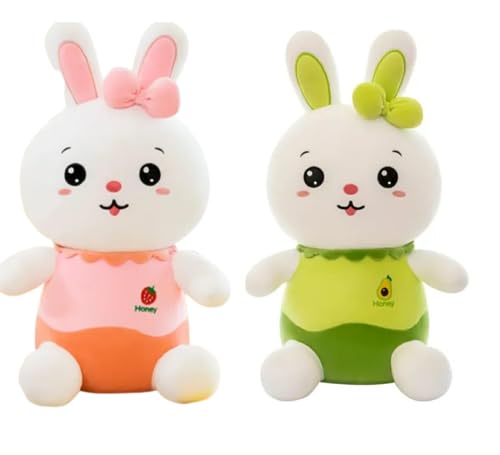 Image of Soft Set of 2 Rabbit Bunny with Bow Stuffed Toys Animal Figure Teddy Bear for Girls, Kids, Birthday Gift, Car Hanging, Home Decor - 35 cm