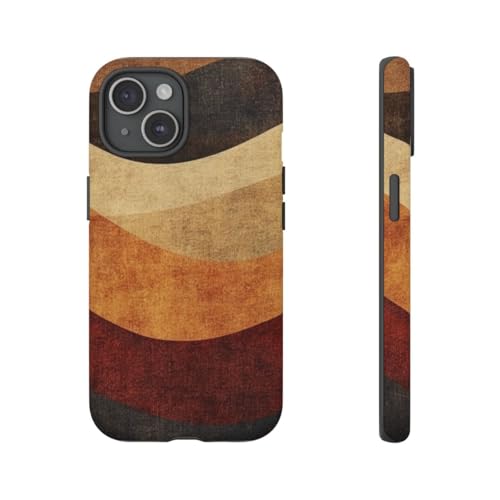 Coque iPhone 15 rigide mate marron antichoc vagues abstraites design minimaliste