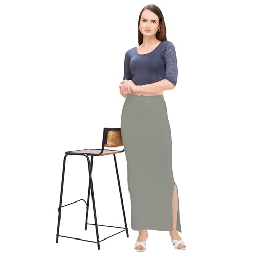 Image of DESI GIRL Cotton Lycra Stretchable Saree Shapewear Petticoat with Drawstring for Women | Fishcut Saree Petticoat with Side Slit for Easy Movement | Saree Shaper | Long inskirt