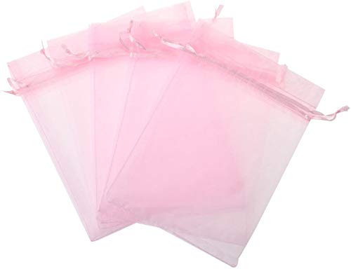 50 Pcs 4X6 Inches Gift Wrap Bags Pink, Organza Sheer See Through Fabric, Drawstring Satin Ribbon Pouches For Baby Shower Favor, Party Wedding Favors Decoration, Card Deck, Jewelery, Boys Holiday Gift #TOP5
