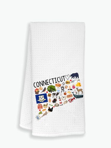 Moonlit93 Connecticut State Map Kitchen Towel, U.S. State Souvenir Tea Towel, Multi-Purpose Towel, Soft & Absorbent Kitchen Towel, Towel for Connecticut Lovers, Travel Connecticut Souvenir