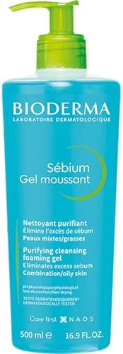 Bioderma Sébium Foaming Gel Gentle Face Cleanser Pump, Makeup Removing Cleanser, Skin Purifying Face Wash for Combination to Oily Skin, 16.7 Fl Oz