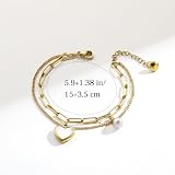 Emibele Heart Charm Bracelet for Women, 18K Gold-plated Titanium Love Bracelet with Lobster Clasp, Double Thin Link & Paper Clip Gold Chain Bracelet Jewelry