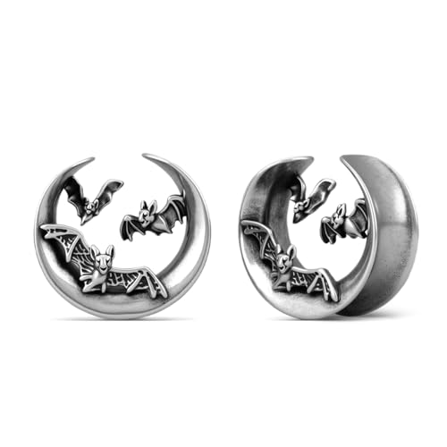 ERKUOO 2PCS Gothic Bat Ear Tunnels 6mm–25mm Open Saddle Plugs Gauges Double Flare Stretching Piercing Jewelry for Women Men Alternative Festival Fashion