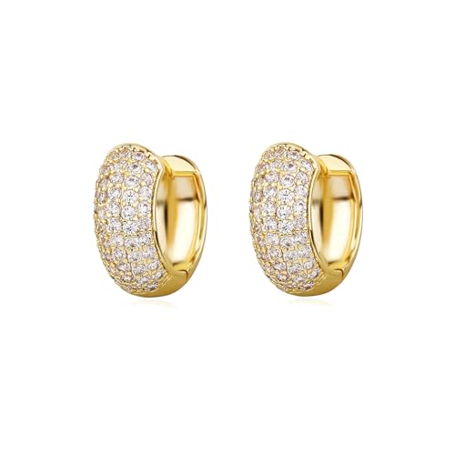 TOPGRILLZ Diamond Gold Hoop Earrings 5A+ Cubic Zirconia 14K Gold Small Chunky Thick Cartilage Hoop Huggie Earrings For Men Women-Gold