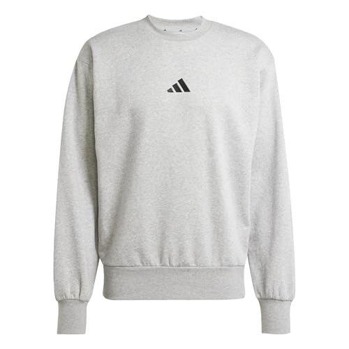 adidas Uomo Essentials FEELCOZY Fleece Sweatshirt, Medium Grey Heather/Black, S