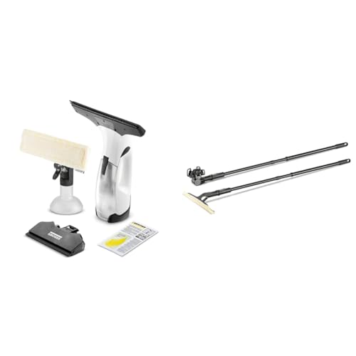 Bundle of Kärcher Window Vac WV 2 Plus N, Battery Running Time: 35 min, LED Display for Battery Status, 2 Suction Nozzles, Spray Bottle with Microfibre Cloth + Kärcher Window Vacuum Extension Set