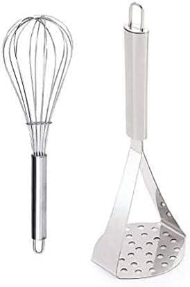 Combo Set of Stainless Steel Egg Whisk/Egg Beater with Stainless Steel Masher