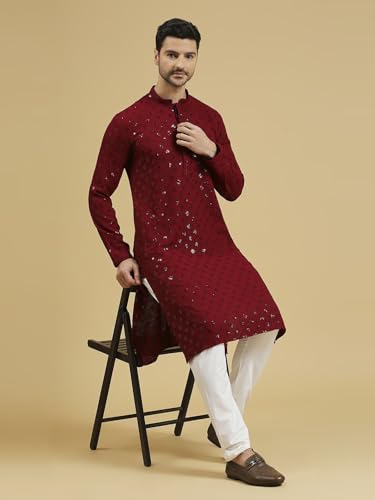 Image of Rajubhai Hargovindas Men Chikankari and Sequin Work Kurta