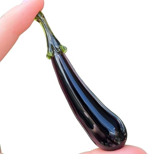 Figura de berenjena de vidrio de 3.6 pulgadas, escultura vegetal soplada a mano, berenjena miniatura de vidrio fundido, adorno de estilo Murano,