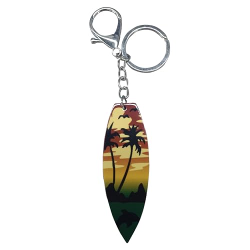 Image of Summer Beach Favors Car Keychain, Acrylic Surfboard Coconut Tree Keychains, Personalized Beach Keychain
