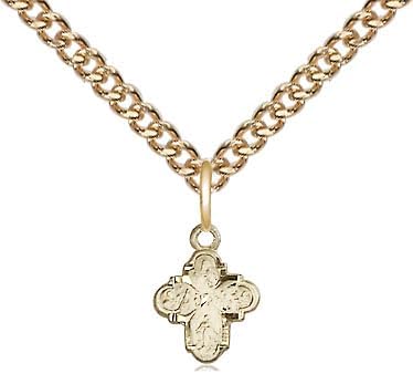 14kt Gold Filled 4-Way Pendant on a 24 inch Gold Filled Heavy Curb Chain.
