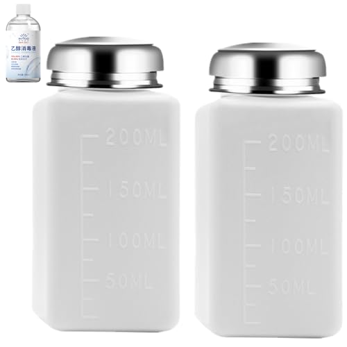 Image of 2 Pcs Liquid Push Alcohol Dispenser Solder Flux Bottle Cleaner Push Down Pump Dispenser for Acetone Cleanser Polish Remover, 200ml