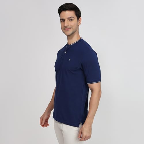 Image of Raymond Men Modern Fit Solid Pattern Pure Cotton Polo Neck Half Sleeve Casual T-Shirt