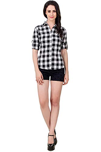 Image of Vastraa Fusion Women's Cotton Checkered Shirt (TS0930-5XL Black-White 5XL)