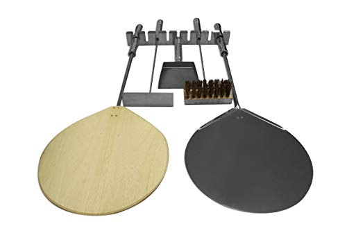 Kit Pá Pizza 6 Peças Madeira Escova Pá Cinza Espalha Brasa