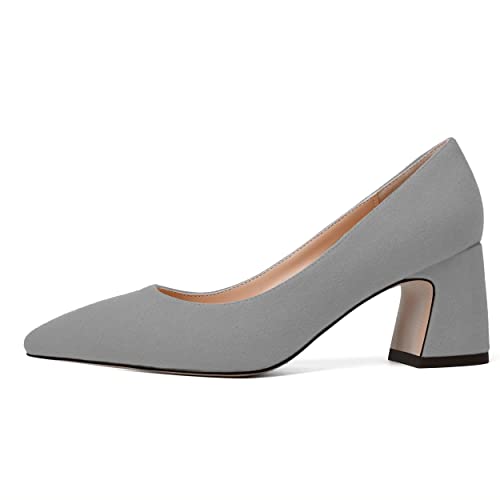 NUMALEO Womens Suede Wedding Solid Slip On Pointed Toe Dress Chunky Mid Heel Pumps Shoes 2.5 Inch2