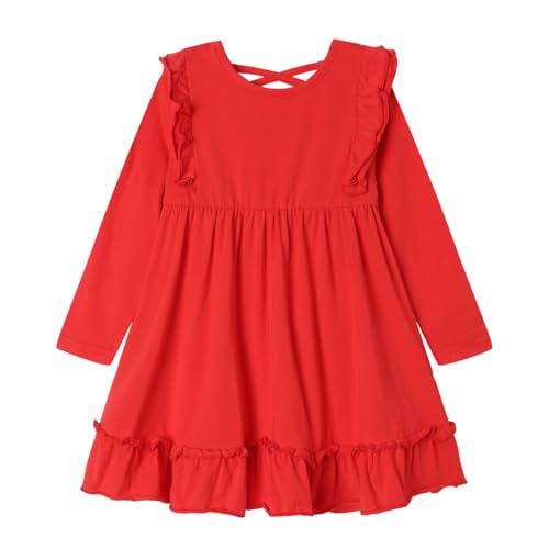 Vestido columpio de algodón manga larga para niñitas con espalda escotada