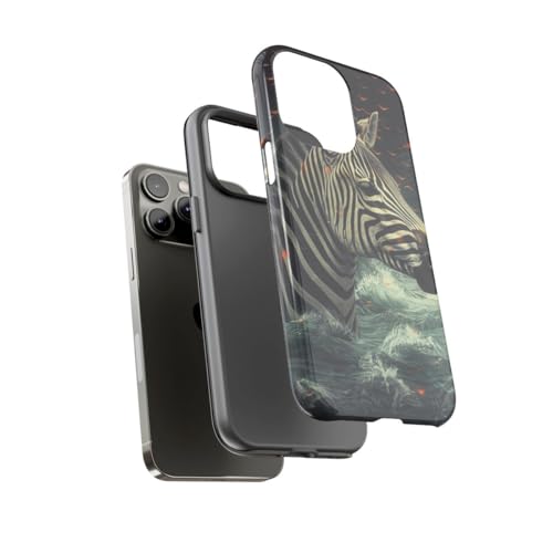 Coque iPhone 14 Pro Max noire rigide et brillante Zèbre dans l'eau - 3