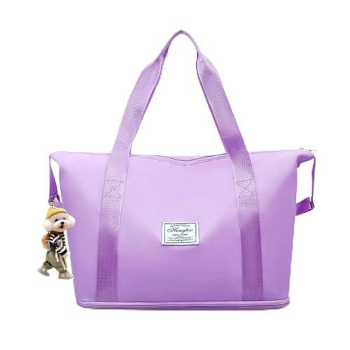 Travel Duffel Bag – Foldie Travel Bag Expandable | Carry-On Bag | Waterproof & Compact Weekend & Overnight Bag (Purple)