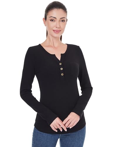 AmélieBoutik Women Button Up V Neck Ribbed Knit Long Sleeve Tops with Pocket4