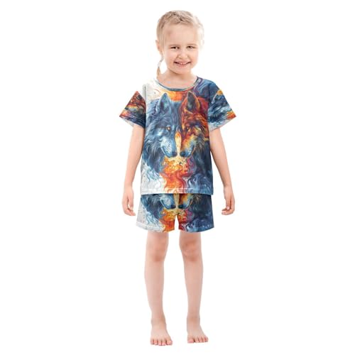 senya Short Sleeve Pajamas Sets Summer Cotton Sleepwear Blue Red Wolves3