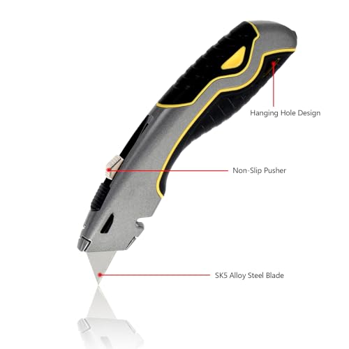 LONLEEYU Utility Cutter, Heavy-duty RetractableCutter with Rubber Handle for Cartons, Cardboard and Boxes, Blade Storage Design, including 5 Extra Blades, Safety Lock, Zinc Alloy Cutting Housing — view 4