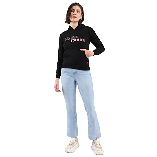Image of PINACOLADA Women's Cotton Solid Printed Sweatshirt with Hoodie, Regular Fit for Casual Wear Full Sleeve Sweatshirt Crafted with Comfort Fit and High-Performance for Everyday Wear