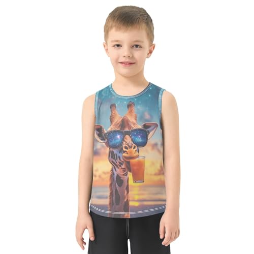 Boys Tank Top Shirts Giraffe Starry Sky Galaxy Animal Sleeveless T-Shirts Crew Neck for Kids Clothing Children2