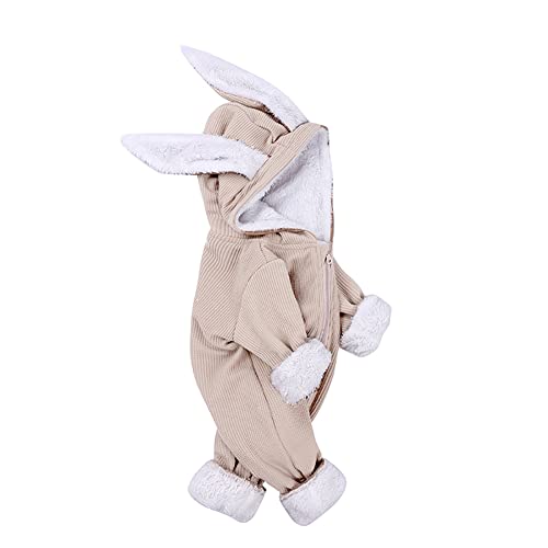 Image of Jumpsuit Baby One-Piece Zipper Clothes Universal Rabbit with Ears Long Sleeves Boys Girls for Winter Warm, 0-3 Month Apricot