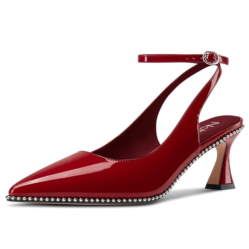 Image of NobleOnly Womens Slingback Heels Beaded Pumps Ankle Strap Pointed Toe Kitten Heels Dress Shoes 2.6 Inches
