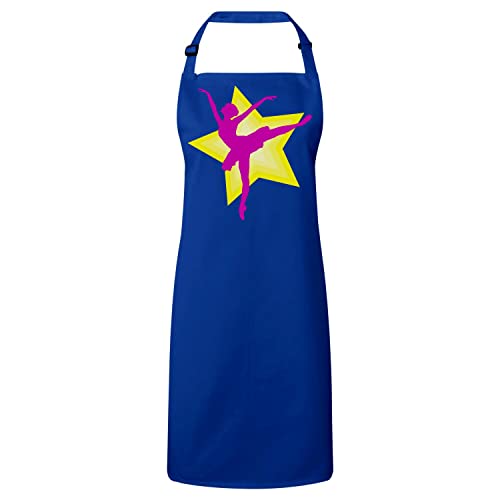 Tablier cuisine bleu avec silhouette rose de danseuse et étoile jaune